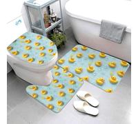 Cute Duck Bubbles Print Set Di Tappetini Da Bagno 3 Pezzi Lavabile Tappeto Con Profilo A U Resistente Tappetino Da Bagno Per Toeletta Doccia La Casa