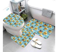 Cute Duck Swimming Print Set Di Tappetini Da Bagno 3 Pezzi Antiscivolo Zerbino Assorbente Tappetino Contorno Wc Per Doccia Toeletta La Casa