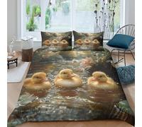 cute ducklingsSet Di Copripiumino morbida microfibra 3 Pezzi stampa di 3D con cerniera nature serene scene copripiumino con federe traspirante ultra morbido for ragazze Single（135x200cm）