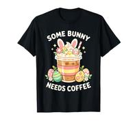 Cute Easter Bunny Needs Coffee Funny Quote Maglietta
