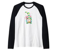 Cute Easter GNOME Girl Bunny Ears for Egg Hunting in Spring Maglia con Maniche Raglan
