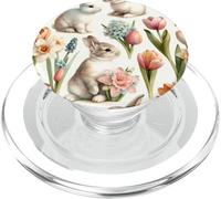 Cute Easter Rabbit Decor For Women With Tulip Flower Pattern PopSockets PopGrip per MagSafe