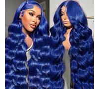 cute fairy Parrucche frontali in pizzo blu capelli umani colorati parrucche senza colla per donne onde blu scuro 13x6 pizzo frontale senza colla capelli umani parrucca blu navy 24 pollici densità 200%