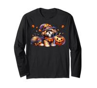 Cute Fall And Halloween Shih Tzu Dog Graphic for Witches Maglia a Manica