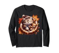 Cute Fall Cat Graphic for Cat Grandma And Autumn Kitten Mom Maglia a Manica