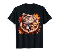 Cute Fall Cat Graphic for Cat Grandma And Autumn Kitten Mom Maglietta