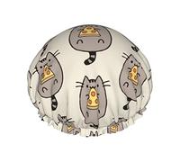 Cute Fat Cat Eats Pizza Cuffia da impermeabile, Cuffia elastica per capelli da bagno Protezione ambientale Cuffia da bagno per capelli, Doppio strato impermeabile Cappello da da bagno