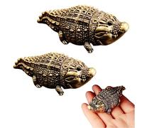 Cute Fat Copper Alligator Statue,Mini Crocodile Antique Copper Brass Tabletops Figurines,Metal Alligator Animal Sculpture,Office Home Ornament Decor Gifts (2pcs yellow, 6.7*2.1*3cm/2.6*0.8*1.2in)