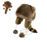 Cute Faux Fur Raccoon Tail Parent-Child Plush Hat,Kids Faux Fur Raccoon Winter cap with Earmuff,Adjustable Size Beanie Hats (IT, Testo, Taglia Unica, 4-12kid)