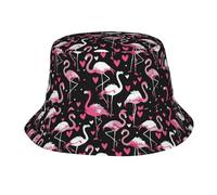 Cute Flamingos Heart Black Design Donna Uomo Cappello da Pescatore Classico Cappelli A Secchiello Protezione UV Cappello da Sole per Trekking Viaggi Spiaggia Pesca