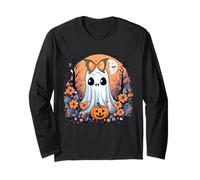 Cute Floral Ghost in The Forest Halloween Spooky Wildflowers Maglia a Manica