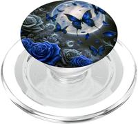 Cute Floral Rose Blue Butterfly Design Blue Flower Galaxy PopSockets PopGrip per MagSafe