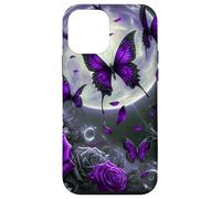 Cute Floral Rose Butterfly Design Purple Flower Galaxy Moon Custodia per iPhone 12 mini