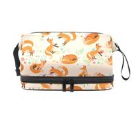 Cute Fox Baby Playing Florals - Trousse a doppio strato per cosmetici per donne e ragazze, borsa da viaggio per trucchi, pratica borsa organizer con scomparto per pennelli, Multi, 27x15x14