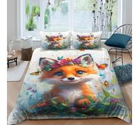 cute fox babycopripiumino morbida microfibra Set di 3 Pezzi stampa 3D con cerniera cartoon floral animal art Set Di Copripiumino incluso federe aiosa morbida for adolescenti Single（140x200cm）