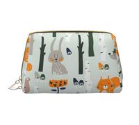 Cute Fox Bear Bird Tree Leather Hand Held Zipper Makeup Bag Cute Make Up Case Large Wide Open Pouch Pen Case, bianco, Taglia unica