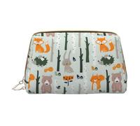 Cute Fox Bear Bird Tree Leather Hand Held Zipper Makeup Bag Storage Bag per vari articoli portapenne, bianco, Taglia unica