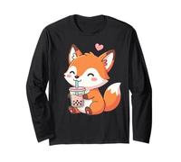 Cute Fox Bubble Tea Kawaii Anime Volpi Amanti Ragazze Maglia a Manica