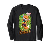 Cute Fox Bunny Ears Happy Easter Fox con Uova di Pasqua Bambini Maglia a Manica