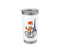 Cute Fox in Beret Ciclismo, Torre Eiffel Parigi Amante Francese Bicchiere termico in acciaio inox doppia parete