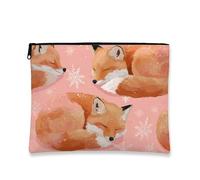 Cute Fox Makeup Bag, Pesca Fiocchi di Neve Portatile Cosmetici Viaggio Sacchetto per le Donne, Piccola Cerniera Toilette Organizer, Pesca, 7x9 Inch, Volpe