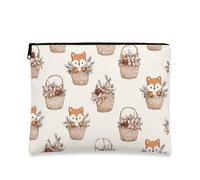 Cute Fox Makeup Bag, Vintage Basket Pattern Cosmetic Travel Pouch per le donne, Portatile Piccolo Canvas Zipper Organizer, Autunno Skincare Toiletry Bag, Marrone, 7x9 Inch, Volpe