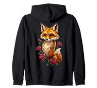 Cute Fox Roses Foresta Animale Volpe Rossa Fiori Felpa con Cappuccio