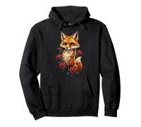 Cute Fox Roses Foresta Animale Volpe Rossa Fiori Felpa con Cappuccio