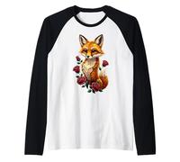 Cute Fox Roses Foresta Animale Volpe Rossa Fiori Maglia con Maniche Raglan
