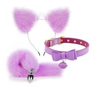 Cute Fox Tail Anal Plug Bow-Knot Soft Cat Ears Headbands Collar Erotic Cosplay Couples Accessories SM Sex Toys For Female Male(Purple-3Pcs)