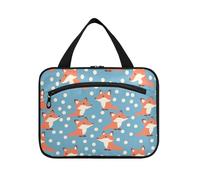 Cute Foxes Blue Polka Dots Hanging up Toiletry Bag per le donne con gancio, designer Essentials kit borsa per accessori da viaggio per le donne bagno maletín para maquillaje L