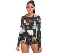 Cute Foxes Wolf Bear - Camicie da donna, a maniche lunghe, leggere, con protezione solare SPF 50, Cute Foxes Wolf Bear Nero, XS