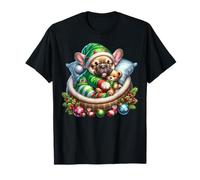Cute Frenchie in Santa`s Little Helper Dog Costume Christmas Maglietta
