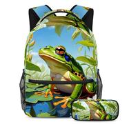 Cute Frog and Flower The Ultimate School Essential, set di 2 zaini per bambini per ragazzi ragazze adolescenti, con zaino e astuccio, Multicolore, B:29.4x20x40cm P:19x7.5x3.8cm, Zaini Daypack