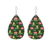 Cute Frog And Pretty Lotus Orecchini Da Donna Stampato Orecchini In Pelle Divertenti Orecchino In Pelle Per Decorazioni Festa Della Mamma Tutti I Giorni