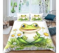 Cute frog cartooncopripiumino ultra microfibra 3 pezzi motivo 3D con cerniera Spring garden illust Set Di Copripiumino incluso federe per cuscini aiosa for bambini e adolescenti Single（135x200cm）