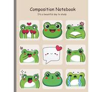 Cute Frog Composition Notebook - Wide Ruled Journal, 7.5 x 9.25 Inches, 100 Pages | Kawaii Aesthetic School Notebook for Kids, Students & Teens