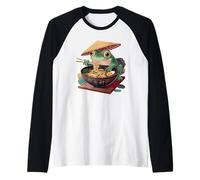 Cute Frog Eating Ramen Japanese Noodles Men Women Kids Maglia con Maniche Raglan