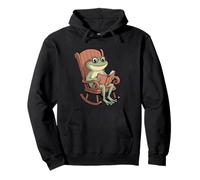 Cute Frog Reading Book Cartoon for Book And Frogs Lovers Felpa con Cappuccio