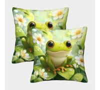 Cute Frog Sitting-digital Art Style Vibrant Federe Cuscini Per Divano Decorativa Available All Seasons Fodere Cuscino Set 2 Pezzi Cerniera Invisibile Sedia Camera Da Letto 45x45cm