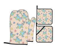 Cute Frog6 Cute Frog Guanti da forno e presine Set di 4 pezzi Accessori da cucina resistenti al calore impermeabili Guanti da forno e presine Presine per cucine Cottura Barbecue Guanti da cucina