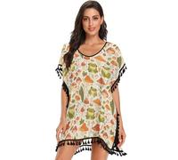 Cute Frogs and Safari Funghi Fumo Costumi da bagno Donna Costumi da bagno Copricostumi Bikini Coverups Estate Abiti Oversize, Fumo carino di rane e funghi safari, Medium