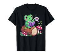 Cute Frogs Bere Tea Funghi Cottagecore Rana Estetica Maglietta