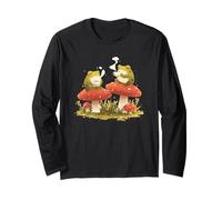 Cute Frogs with Tea Toadstools Mushrooms Fungi Cottagecore Maglia a Manica