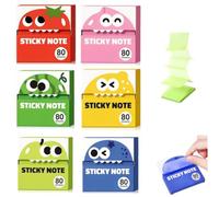 Cute Fruit Monster Pop Up Sticky Notes Dispenser,Transparent Pull-Out Tabs | Translucent Glitter Sticky Notes 80 Sheets,Magic Stationery Index Tabs,with Strong Adhesion,No Residue for Book Annotation