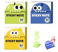 Cute Fruit Monster Pop Up Sticky Notes Dispenser,Transparent Pull-Out Tabs | Translucent Glitter Sticky Notes 80 Sheets,Magic Stationery Index Tabs,with Strong Adhesion,No Residue for Book Annotation