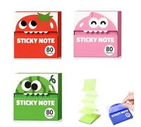 Cute Fruit Monster Pop Up Sticky Notes Dispenser,Transparent Pull-Out Tabs | Translucent Glitter Sticky Notes 80 Sheets,Magic Stationery Index Tabs,with Strong Adhesion,No Residue for Book Annotation