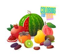 Cute Fruits Coloring Book for Kids and Adults: Fun and Relaxing Fruit Illustrations for Stress Relief and Creativity