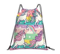 Cute Funny Horses Stripe Rainbow Borsa con Cordoncino Moda Zainetto Unisex Sacca con Cordoncino per Shopping Nuoto Yoga 36X42Cm