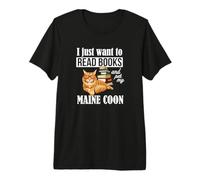 Cute Funny Read Books & Pet Maine Coon Cat Lover Maglietta Premium